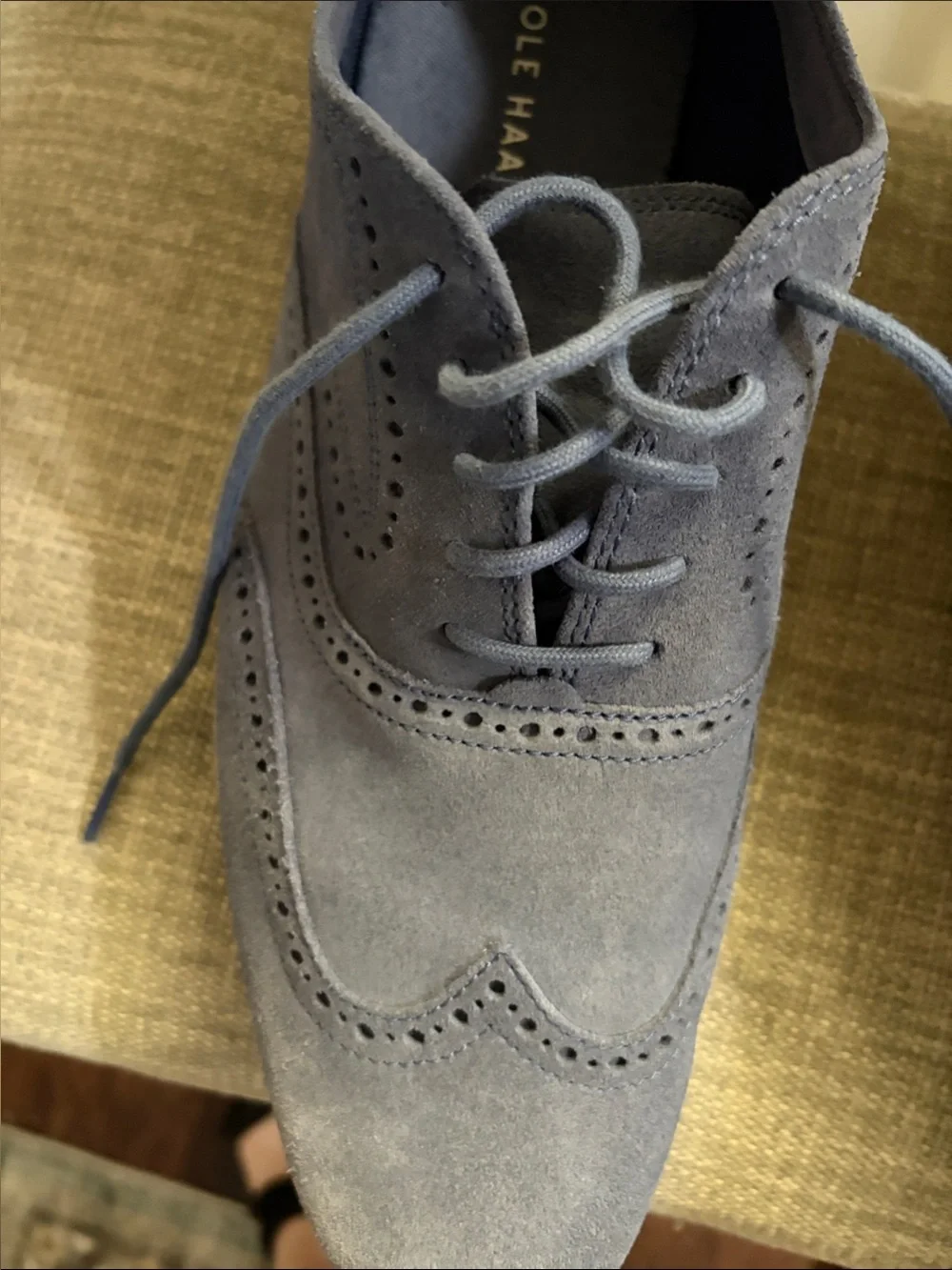 Cole Haan Men's Slate Blue Suede Wingtip Oxfords